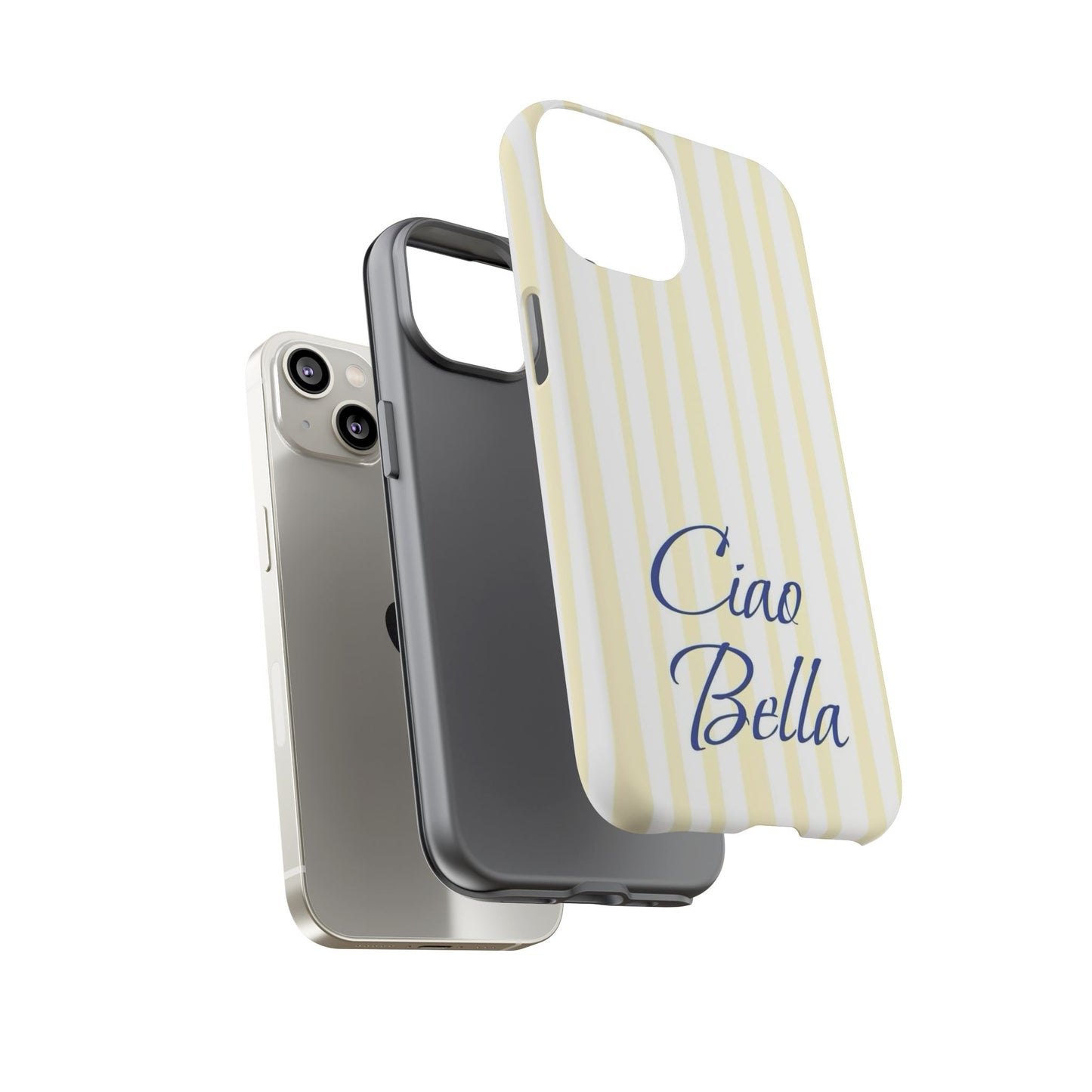 Ciao Bella Phone Case – Striped Elegant Italian Script Protective Cover