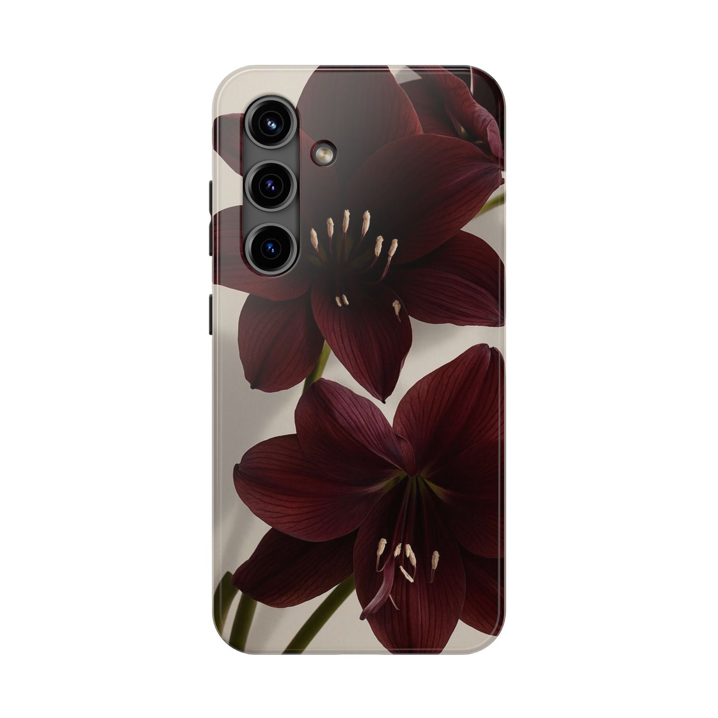 Amaryllis Noir Tough Phone Case — Dark Burgundy Floral Protective Cover