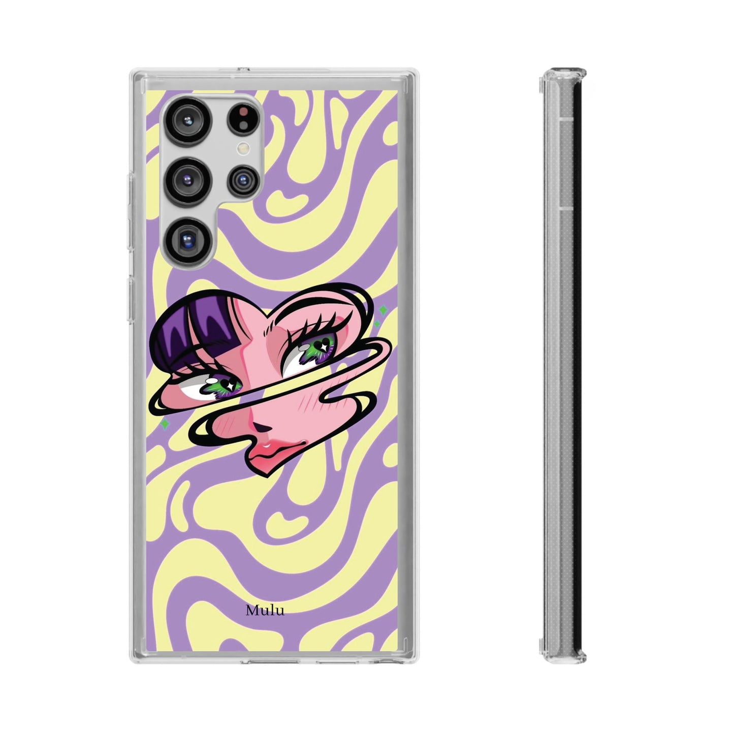 Clear Impact-Resistant Case — Retro Psychedelic Heart Face Design