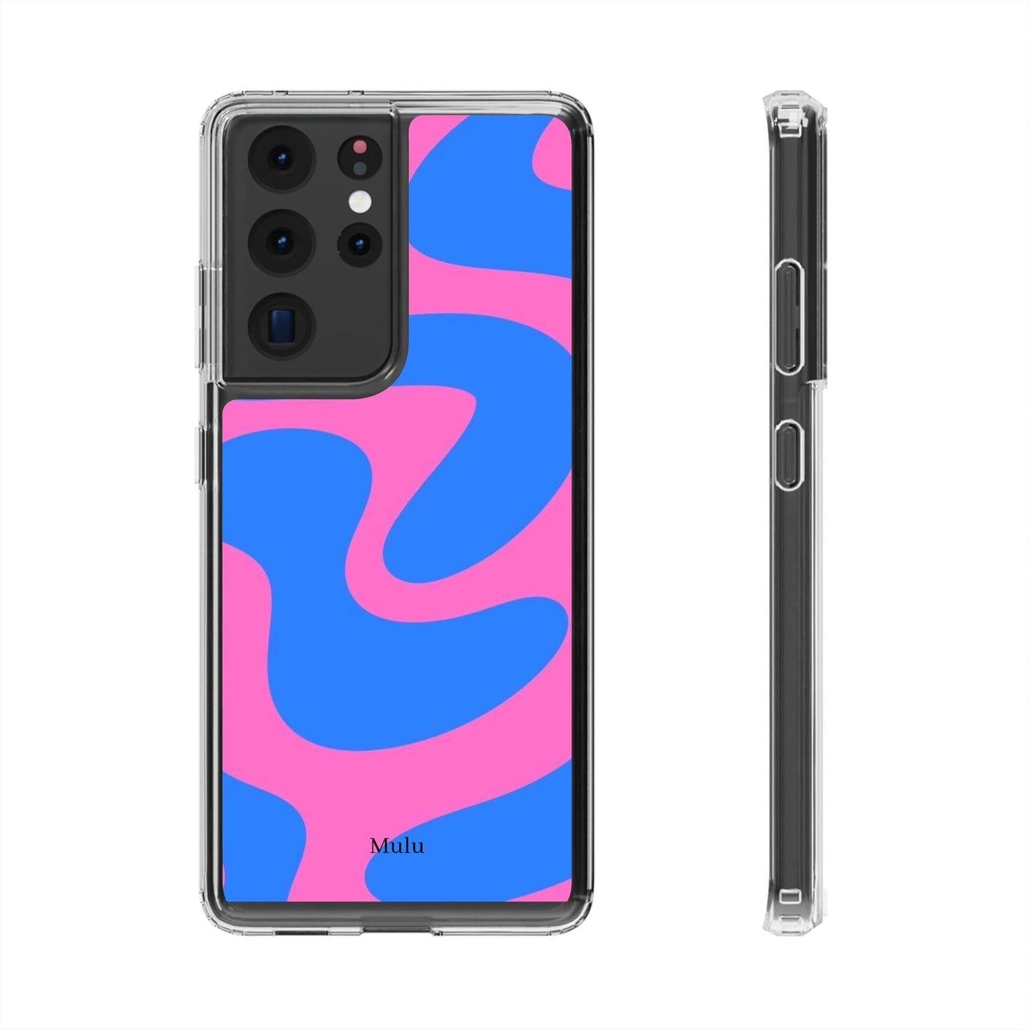 Clear Impact-Resistant Phone Case — Retro Blue & Pink Abstract Swirl