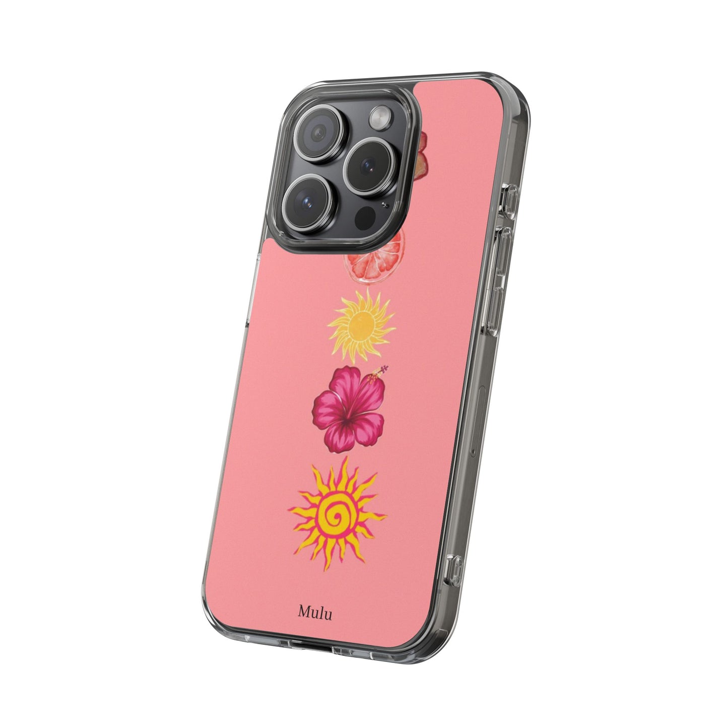 Clear Impact-Resistant Phone Case — Tropical Sun & Hibiscus Floral Design