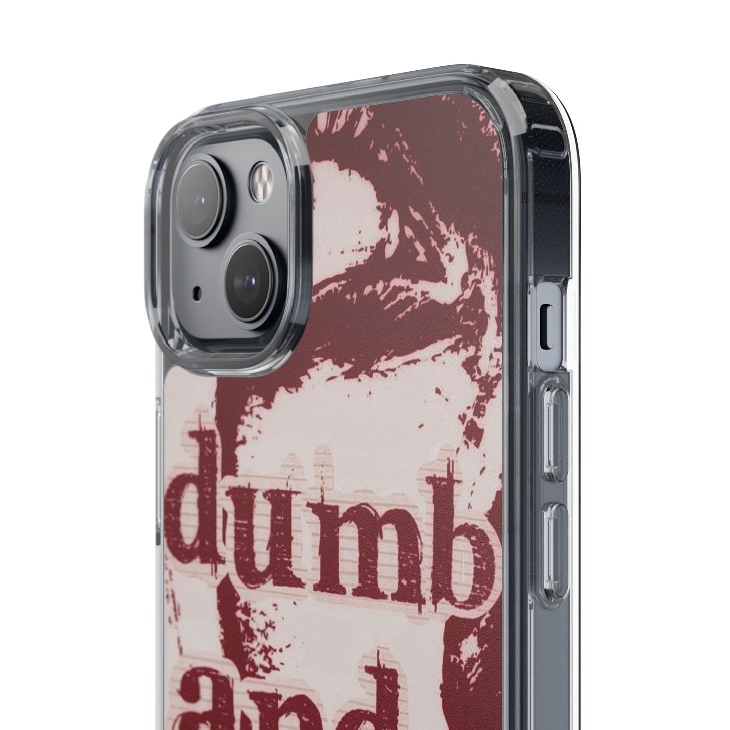 Clear Phone Case — “dumb and poetic” Red Typographic Design