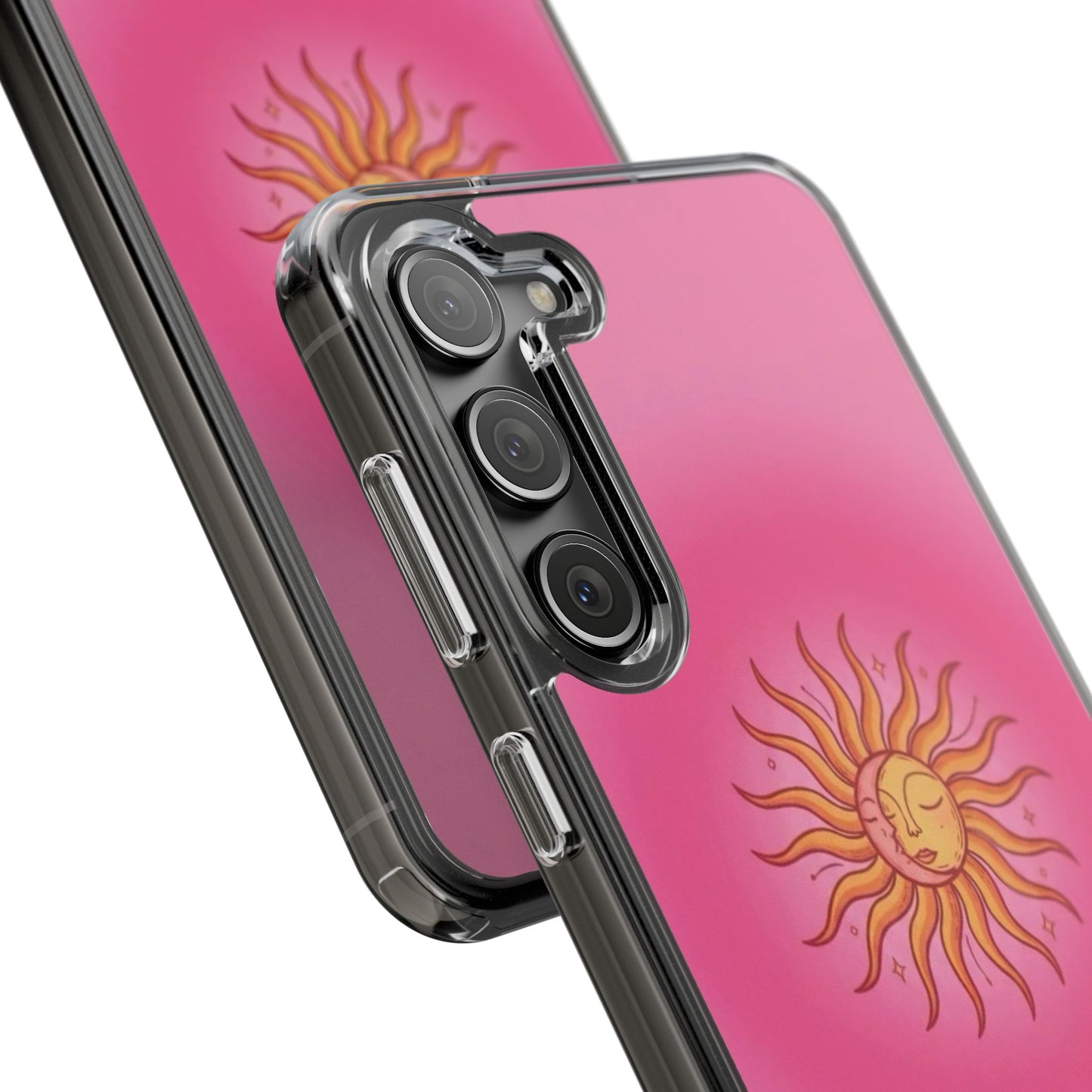 Pink Sun Phone Case — Radiant Sunburst Impact-Resistant Clear Case