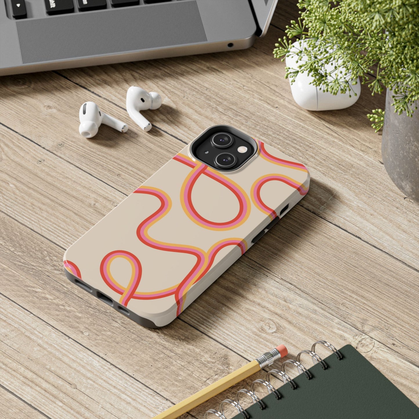 Retro Swirl Tough Phone Case — Beige Pink Orange Abstract Protection