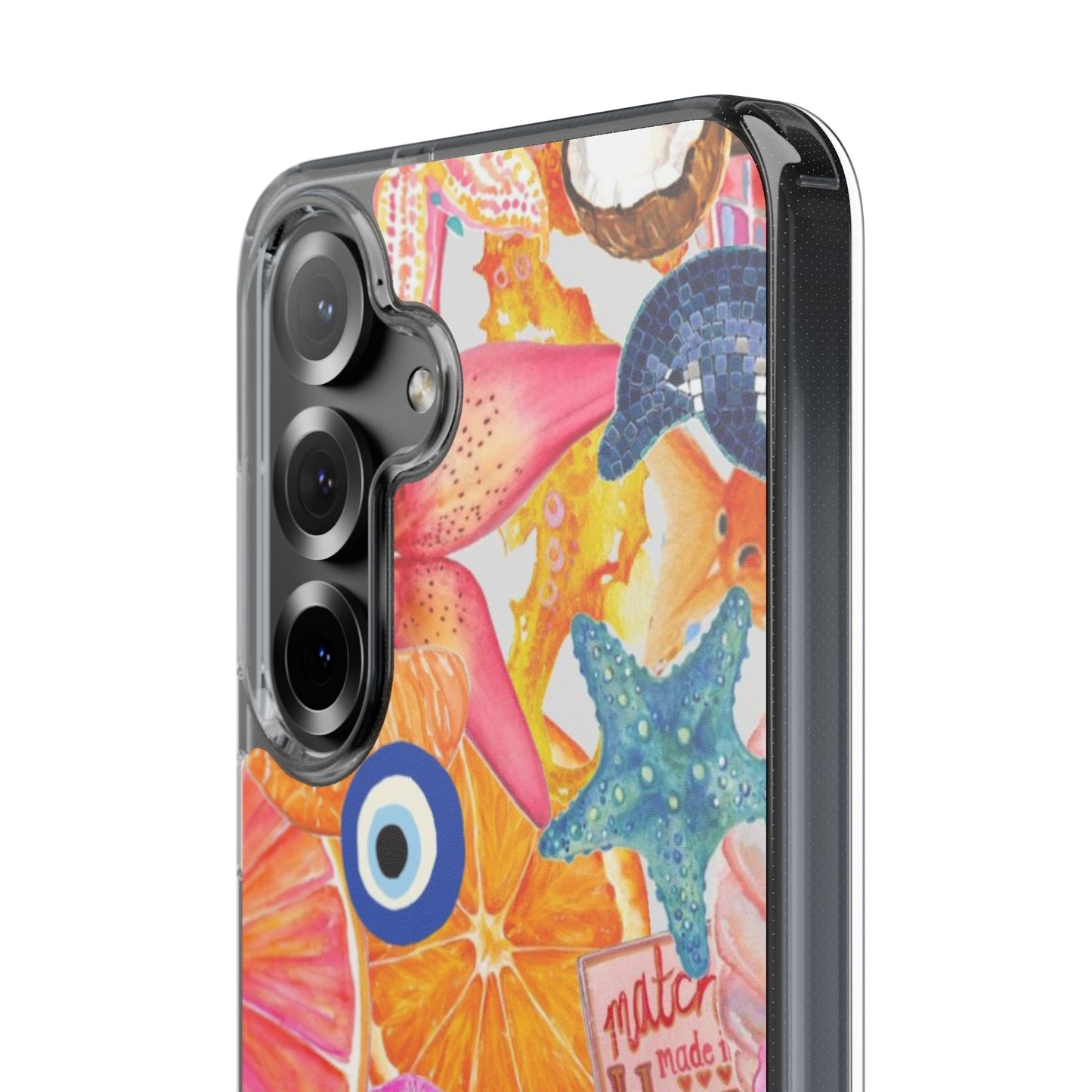 Clear Impact-Resistant Phone Case — Colorful Tropical Collage Design
