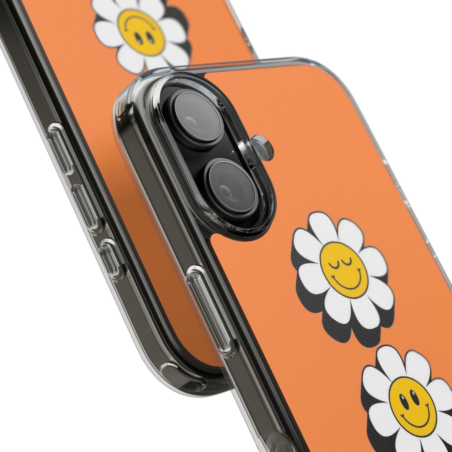 Phone Case — Orange Smiley Daisy Clear Impact‑Resistant Case