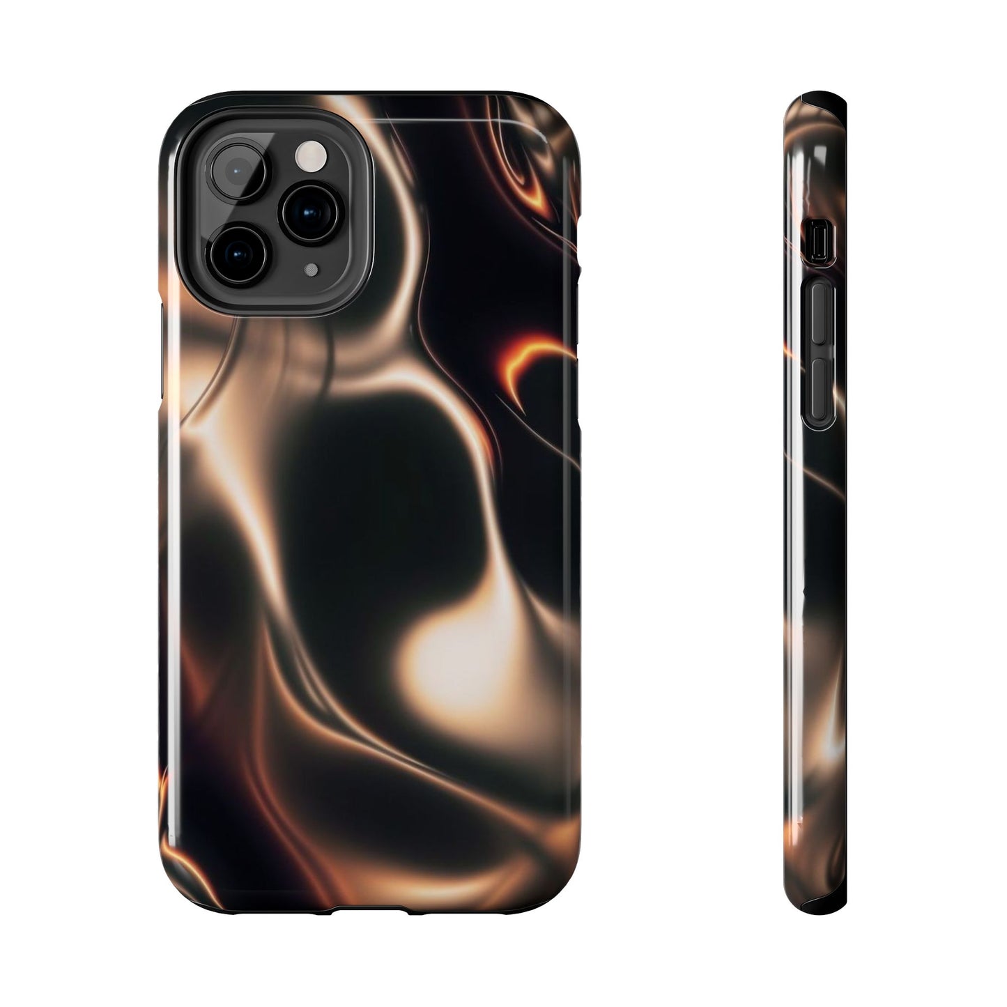 Abstract Liquid Glow Tough Phone Case — Black & Bronze Swirl Protective Cover
