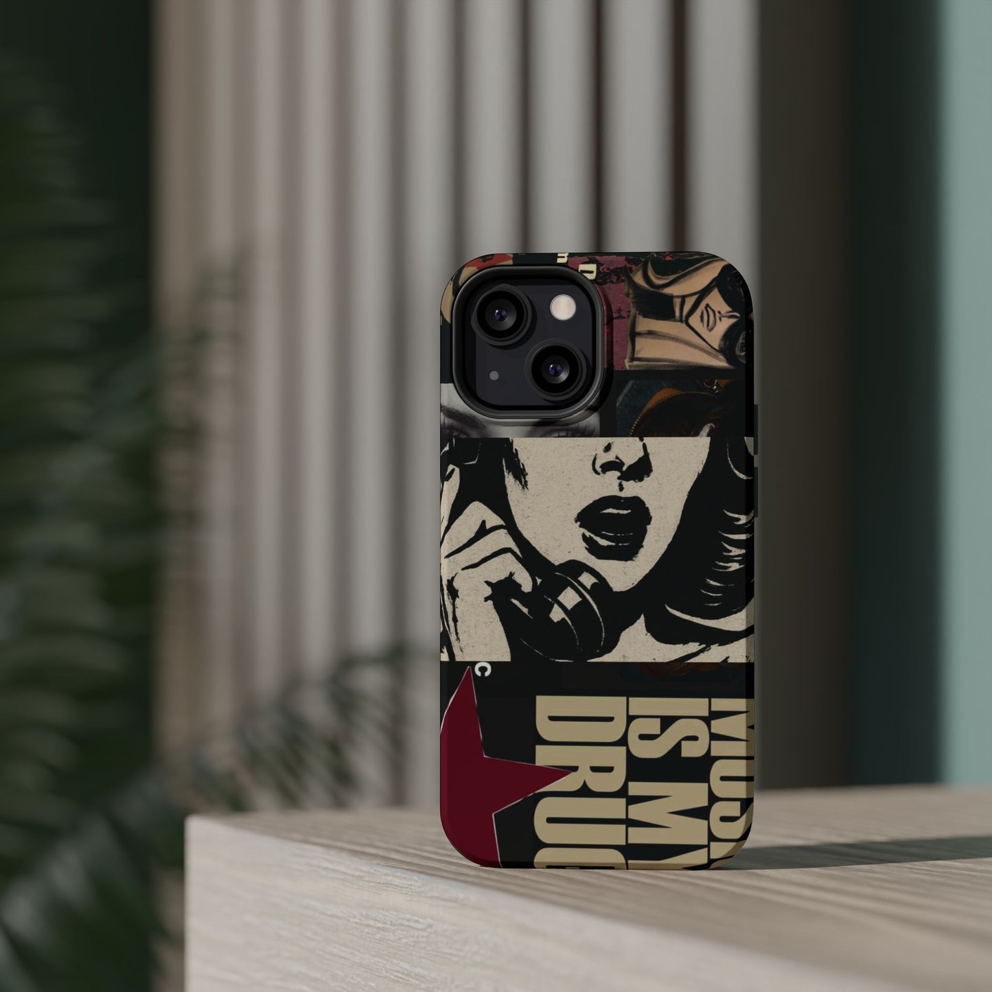 Magnetic Impact Phone Case — Retro Pop Art "Music Is My Drug" Design