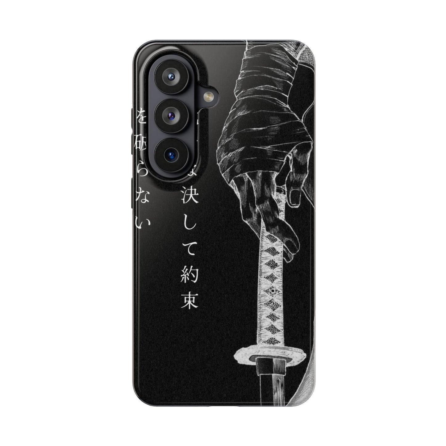 Samurai Vow Tough Phone Case — Black Katana Design with Japanese Text