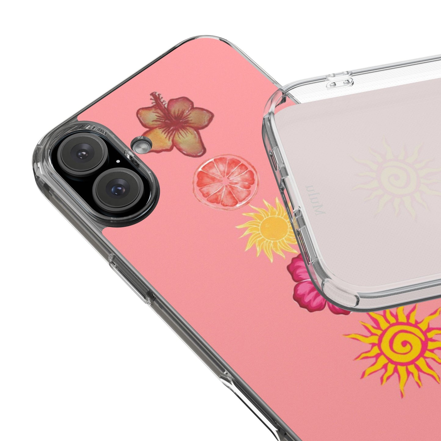 Clear Impact-Resistant Phone Case — Tropical Sun & Hibiscus Floral Design