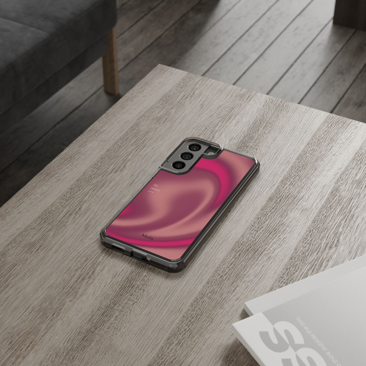 Clear Impact Phone Case — Pink Satin Swirl "Be mine" Design