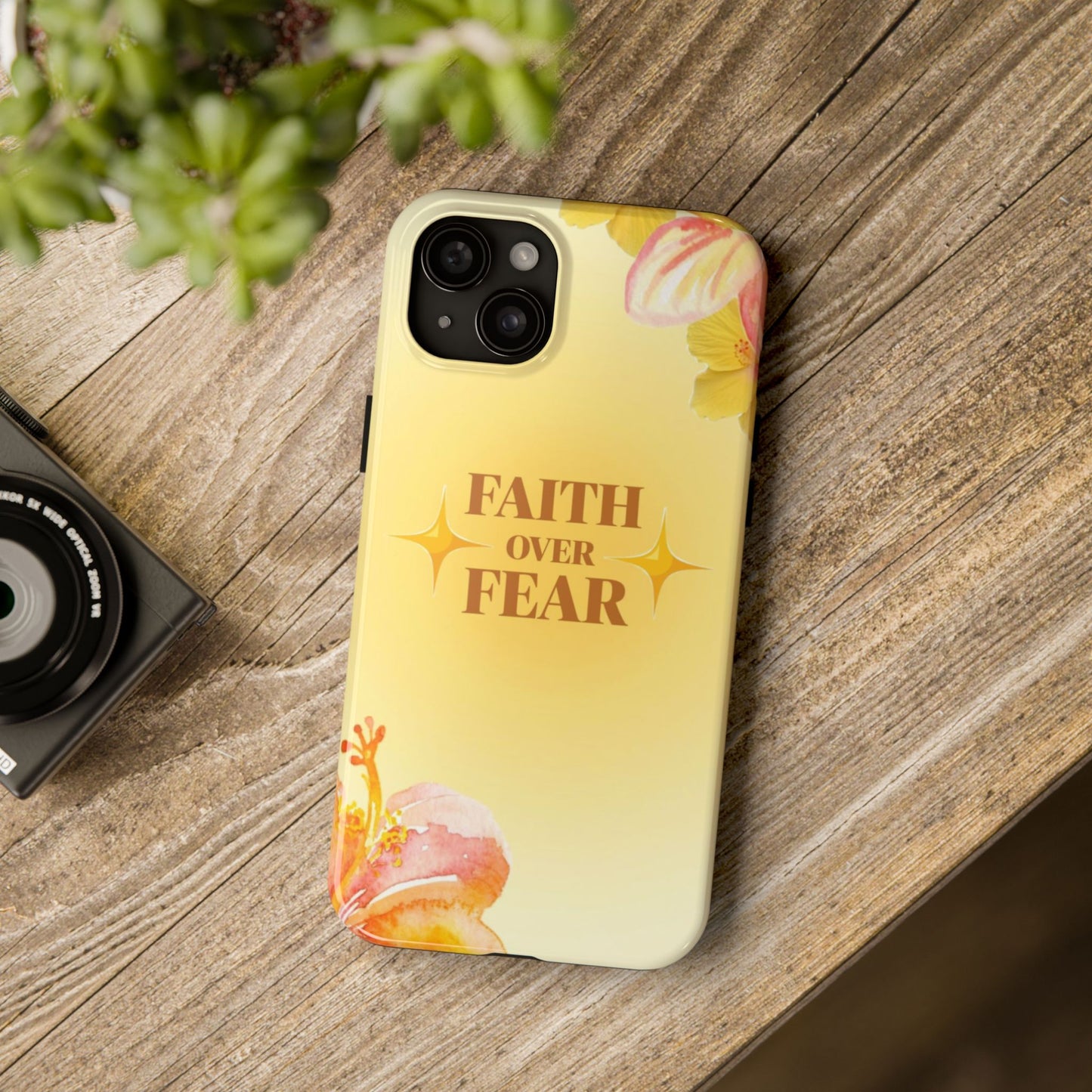 Faith Over Fear Tough Phone Case — Floral Yellow Protective Cover