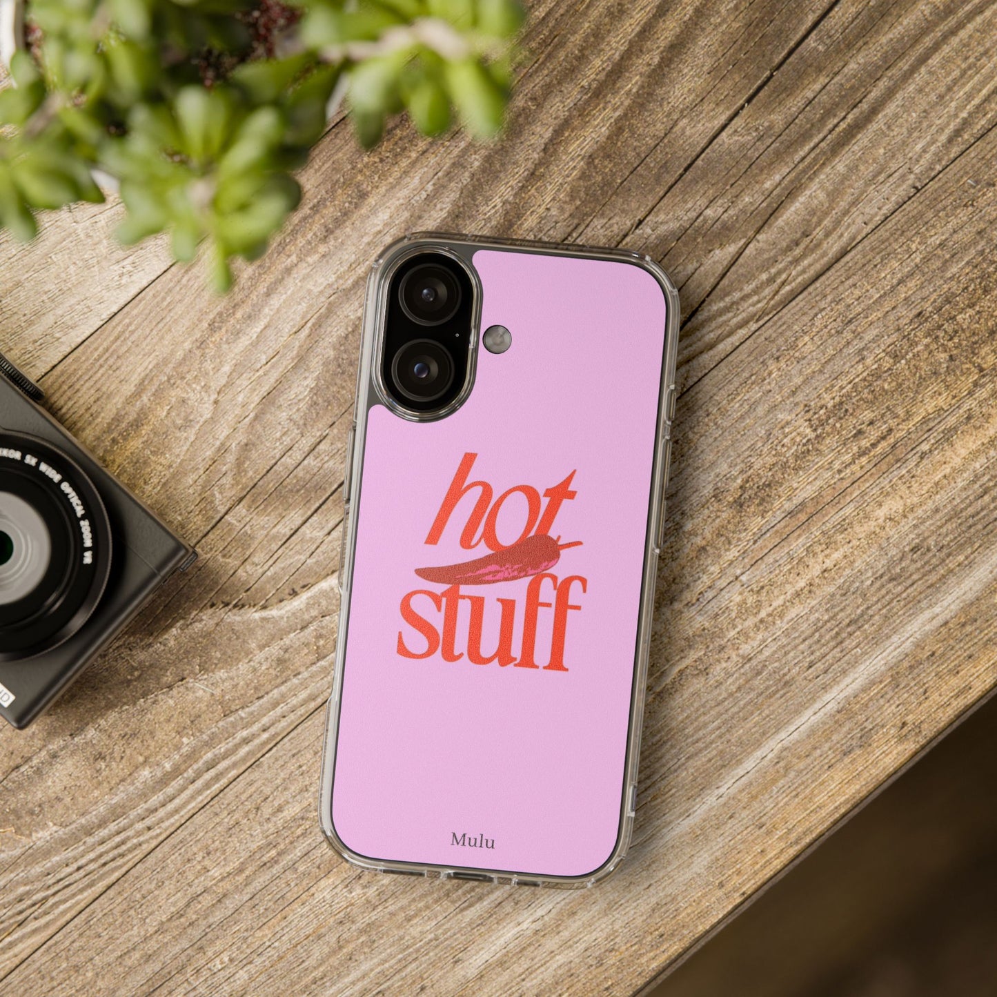 Hot Stuff Clear Impact Phone Case — Pink Retro Typography iPhone Cover