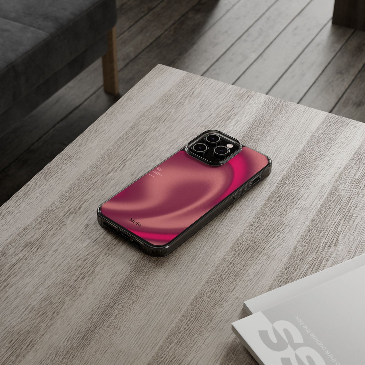 Clear Impact Phone Case — Pink Satin Swirl "Be mine" Design