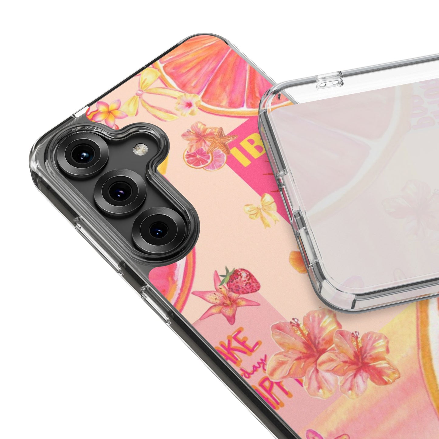 Clear Impact Phone Case — Pink Ibiza Citrus Floral Design