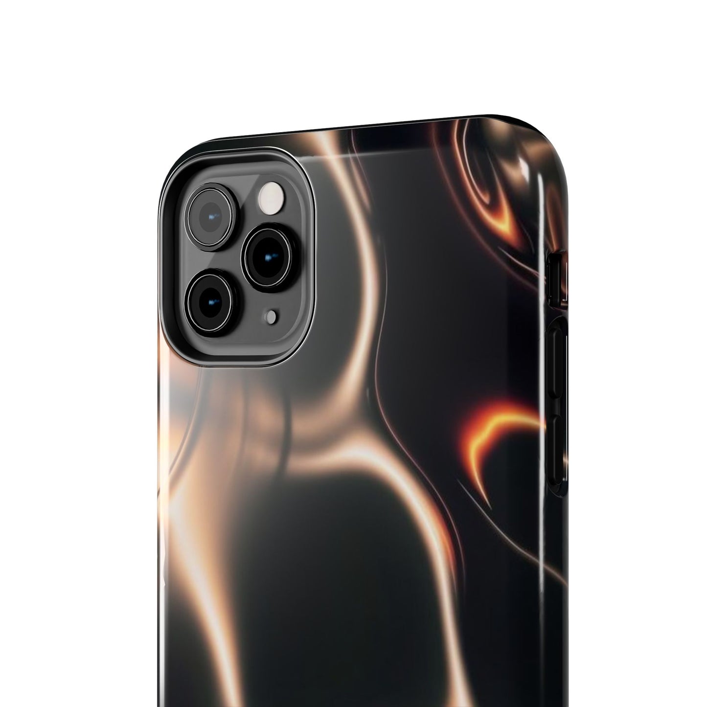 Abstract Liquid Glow Tough Phone Case — Black & Bronze Swirl Protective Cover