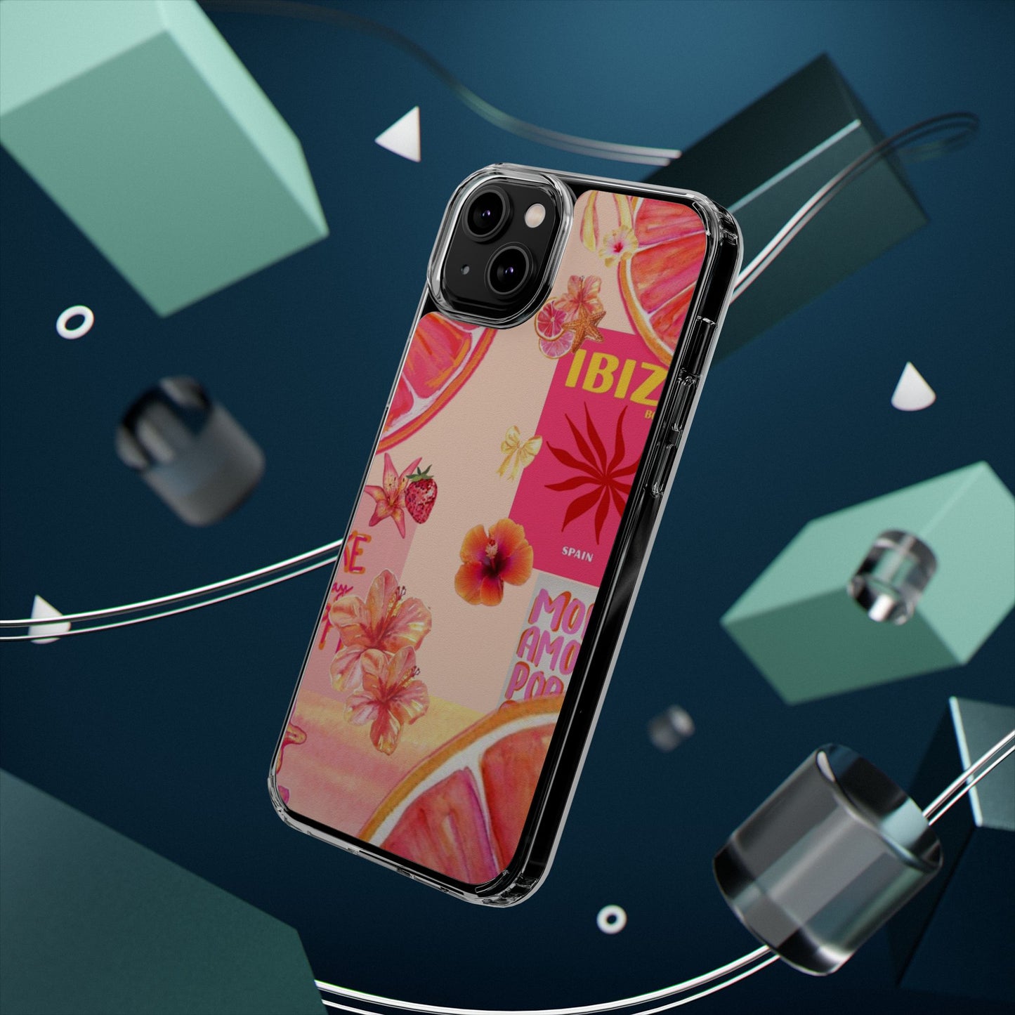Clear Impact Phone Case — Pink Ibiza Citrus Floral Design