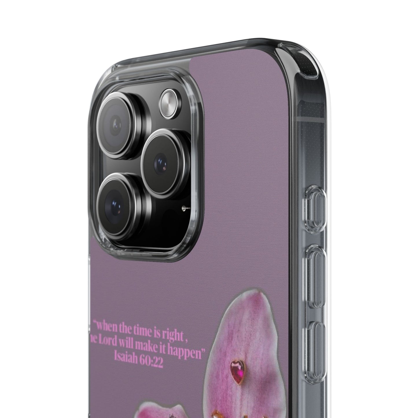 Clear Floral Impact-Resistant Phone Case — "When the time is right" Rose Orchid Design