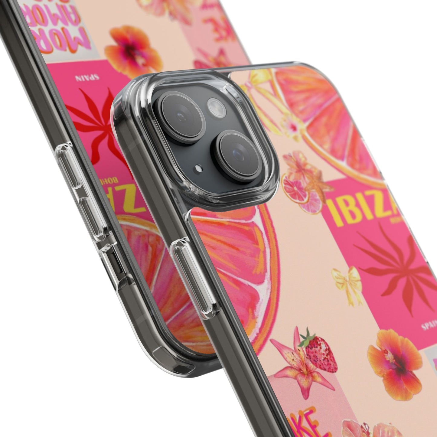 Clear Impact Phone Case — Pink Ibiza Citrus Floral Design