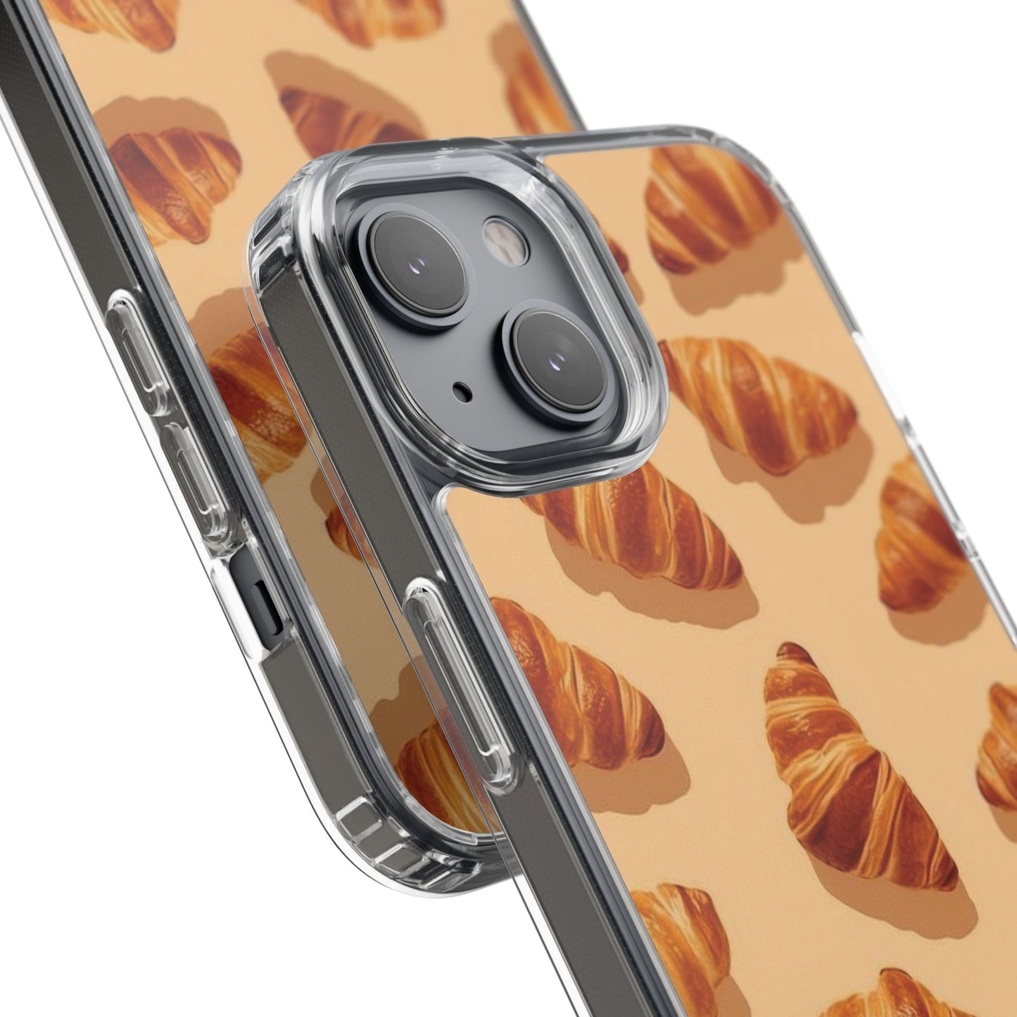 Croissant Pattern Clear Phone Case — Bakery-themed Transparent iPhone Cover