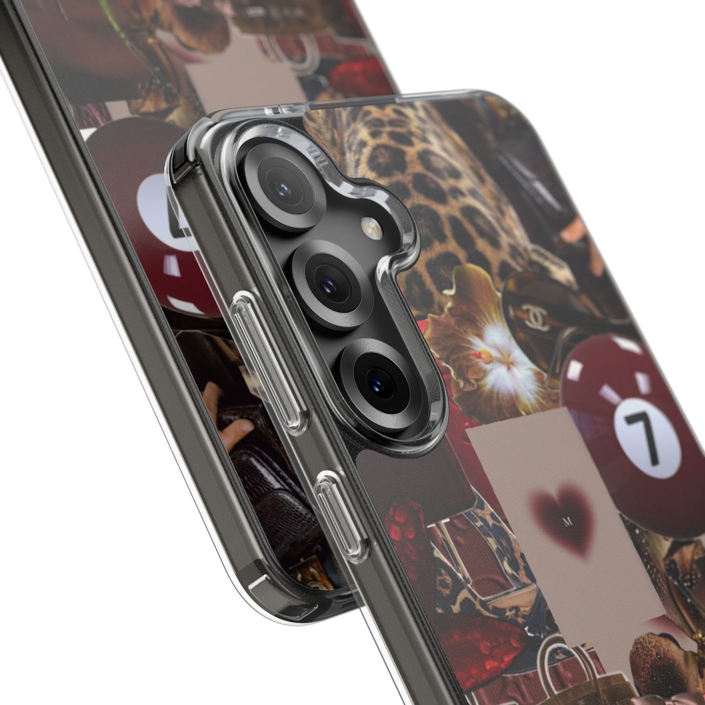 Clear Impact-Resistant Phone Case — Retro Cherry Collage Design