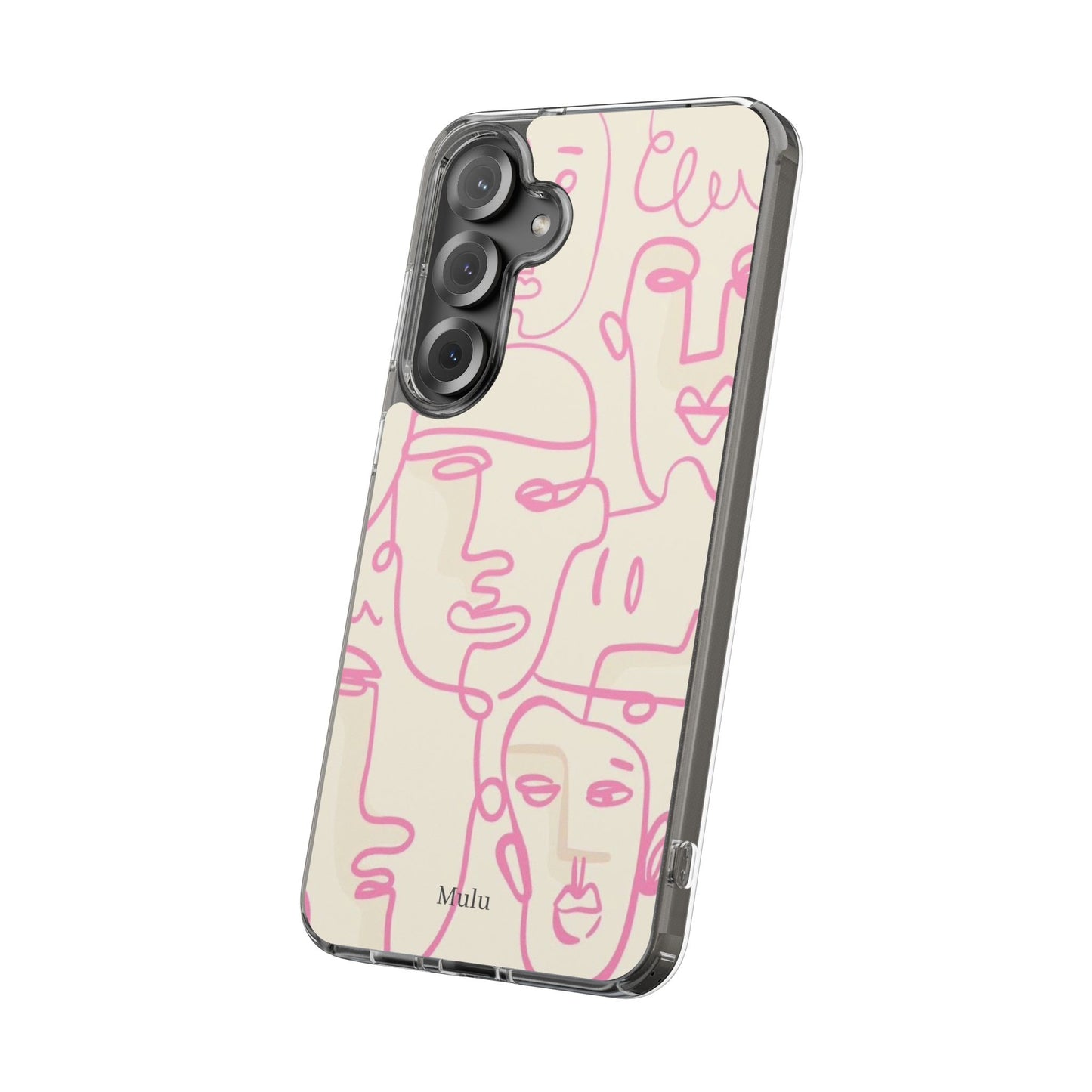 Clear Impact-Resistant Phone Case — Pink Minimalist Line Faces Design