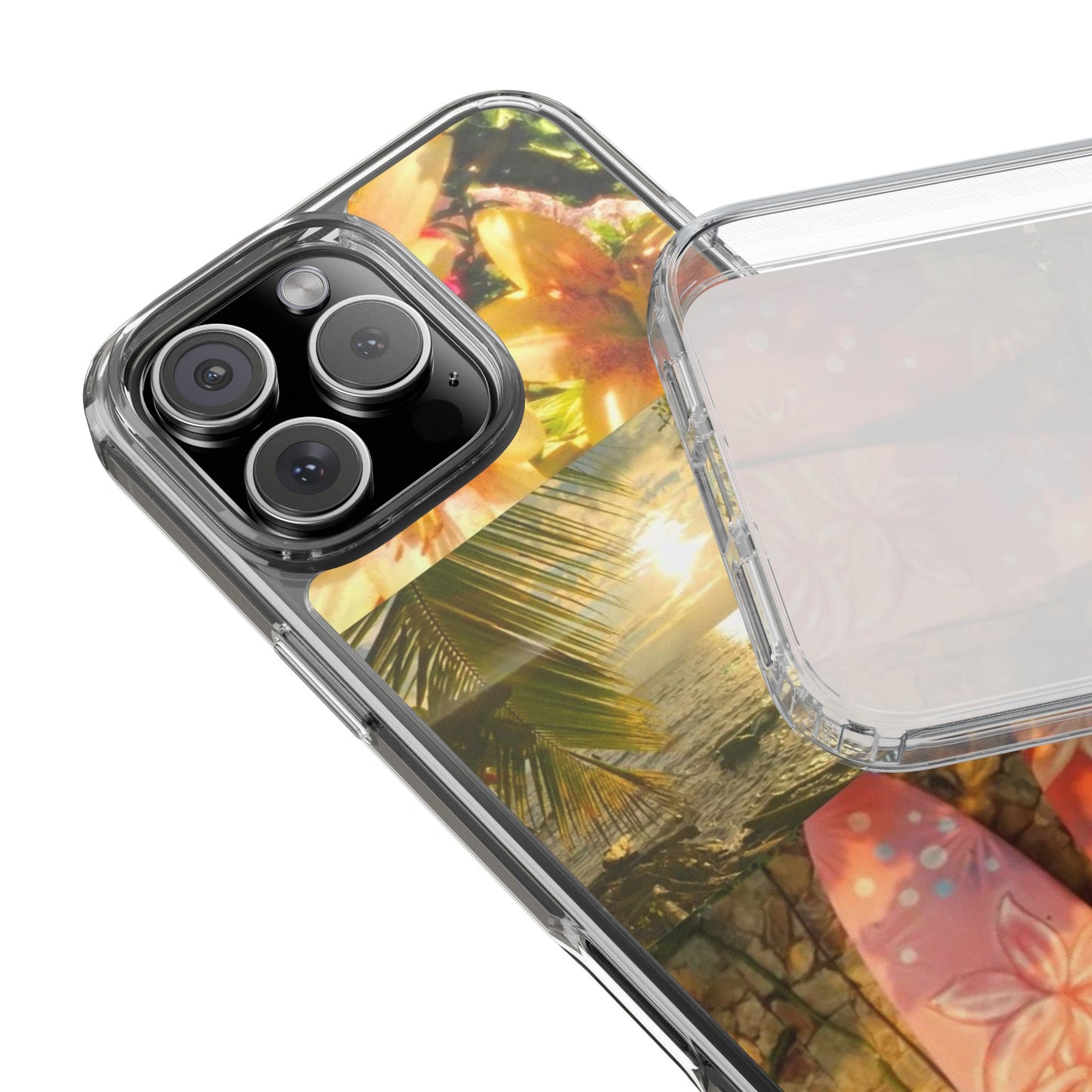 Tropical Sunset Phone Case — Floral Surfboard Clear iPhone Case