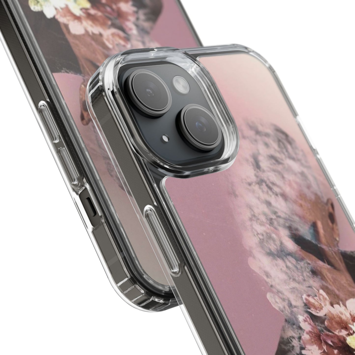 Clear Phone Case — Pink Floral Smoke Art iPhone Case