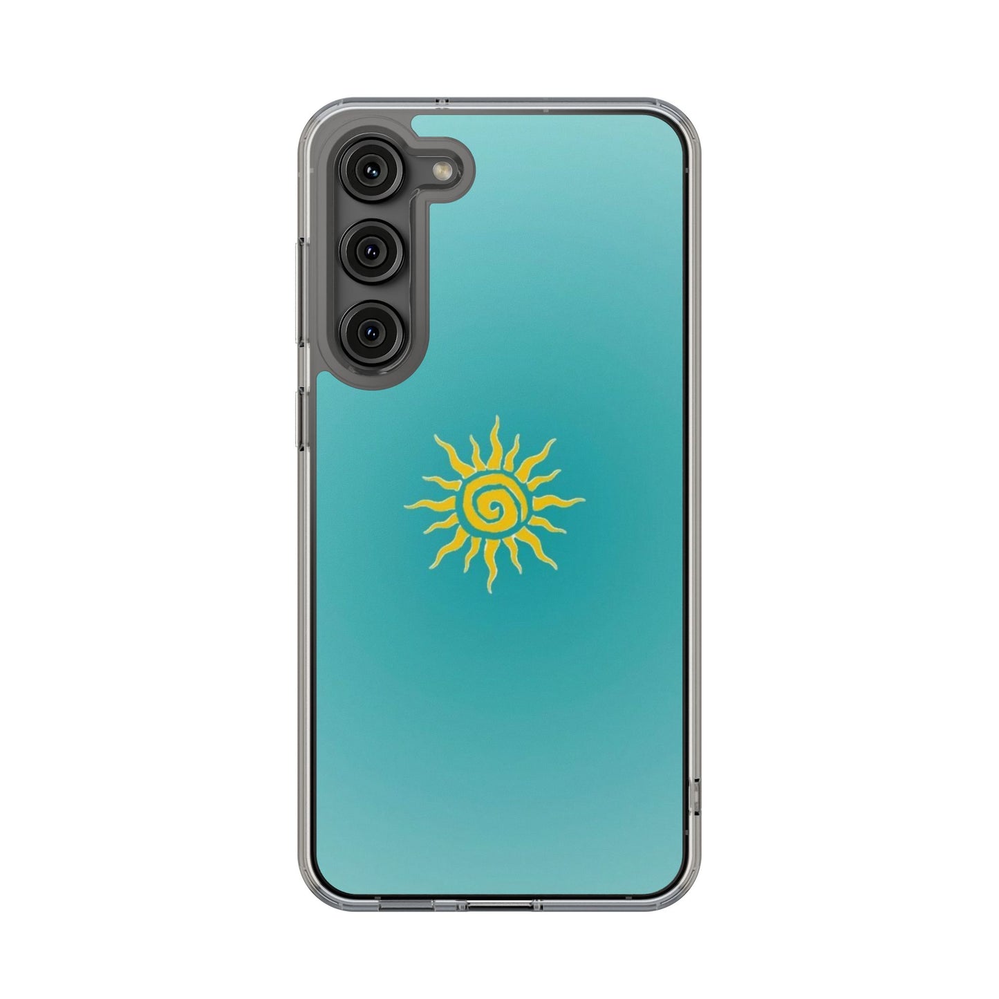 Clear Impact-Resistant Phone Case — Yellow Sun on Teal Gradient