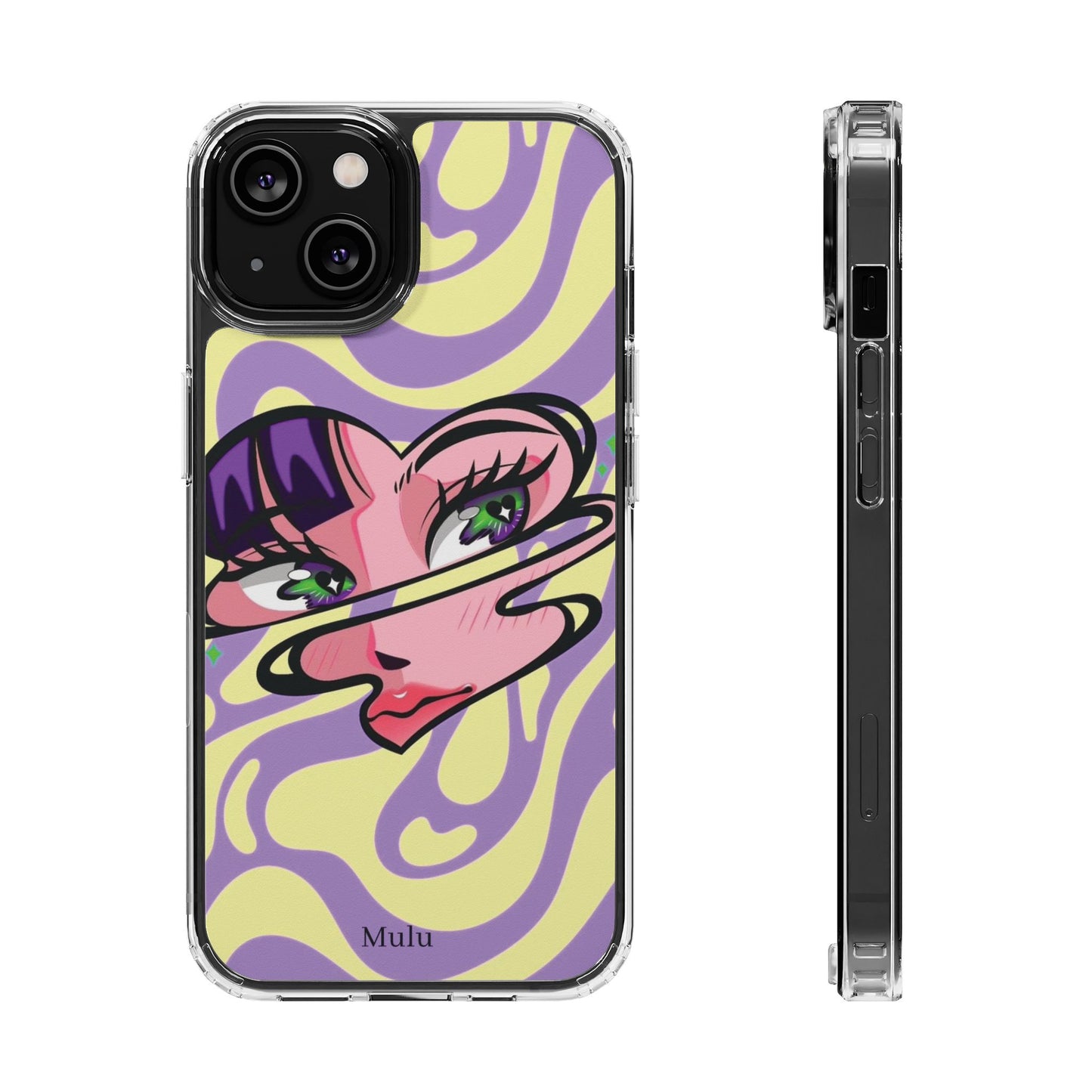 Clear Impact-Resistant Case — Retro Psychedelic Heart Face Design