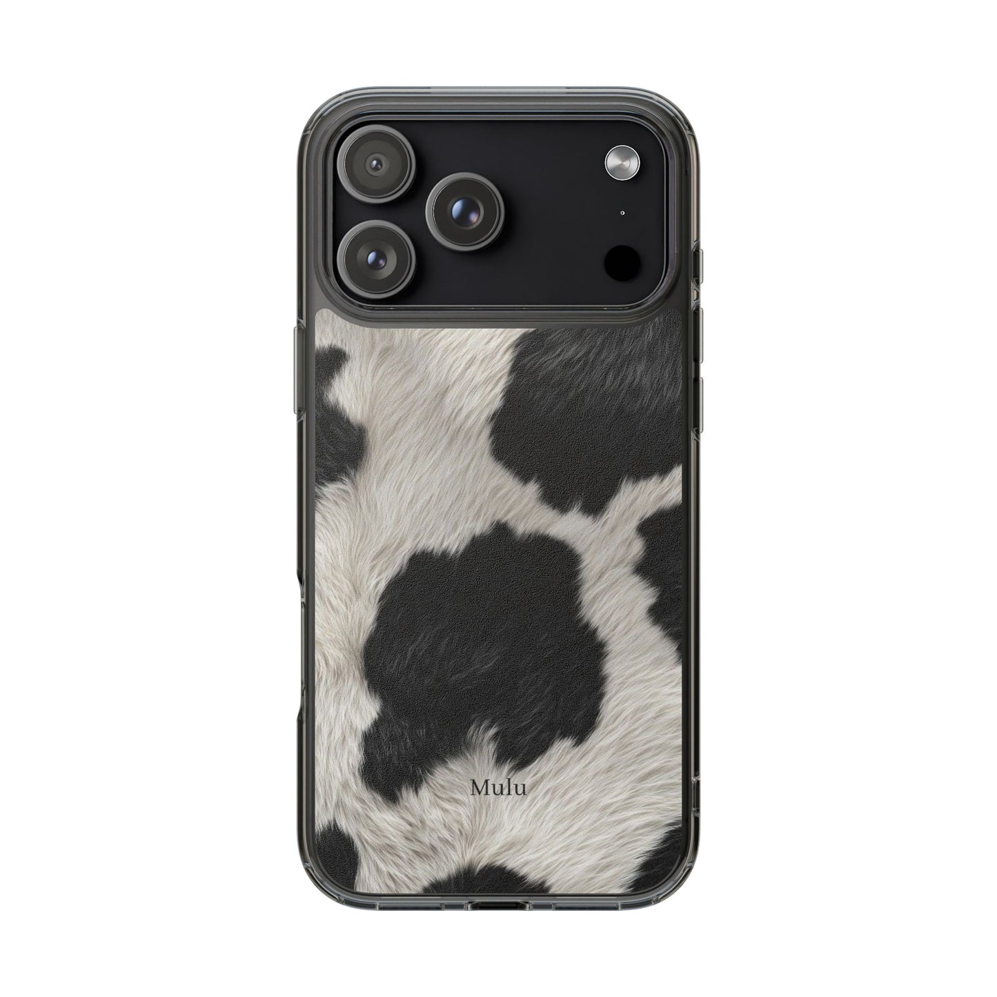 Cow Print Clear Impact Phone Case — Faux Fur Black & White Protection