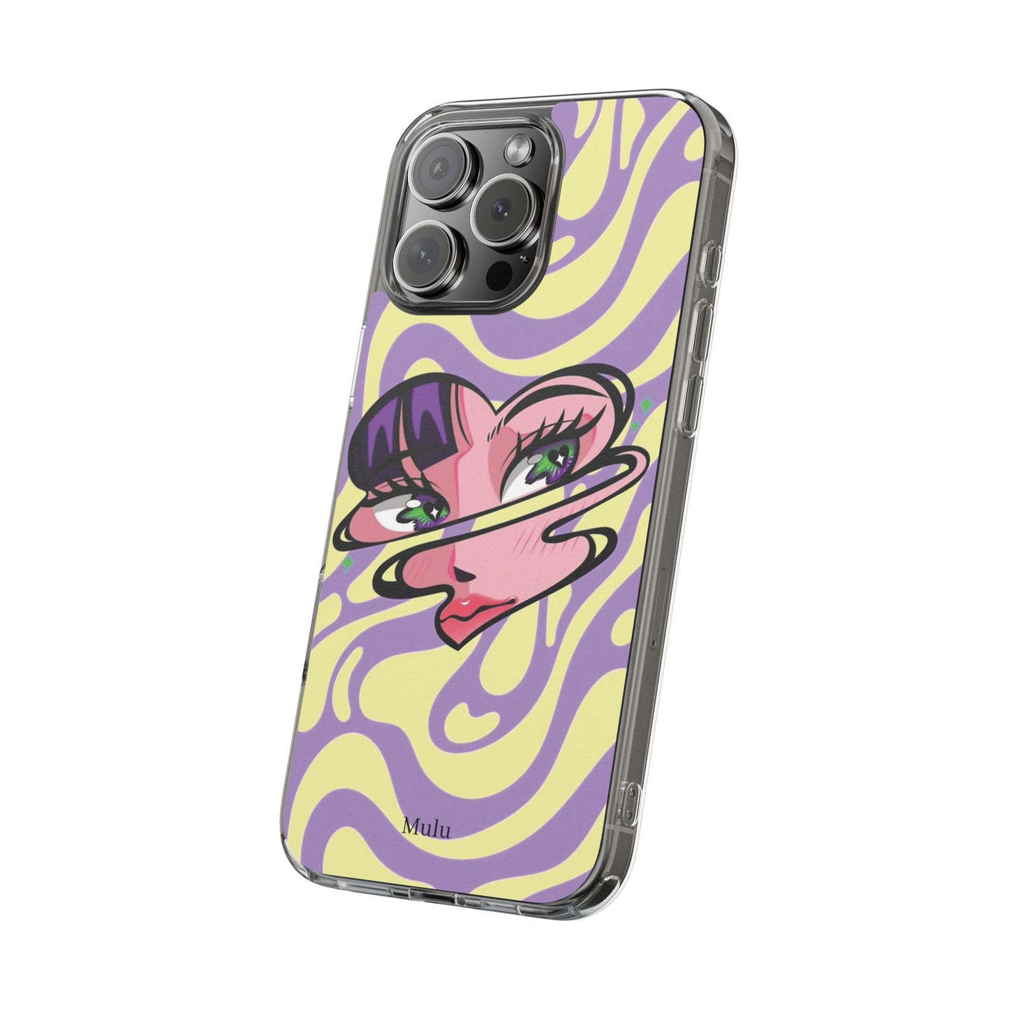 Clear Impact-Resistant Case — Retro Psychedelic Heart Face Design
