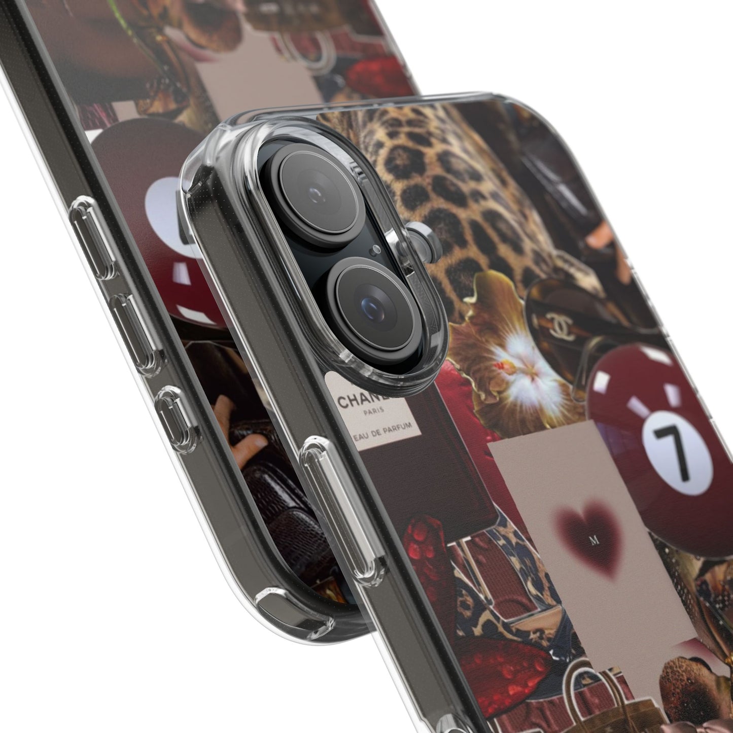 Clear Impact-Resistant Phone Case — Retro Cherry Collage Design