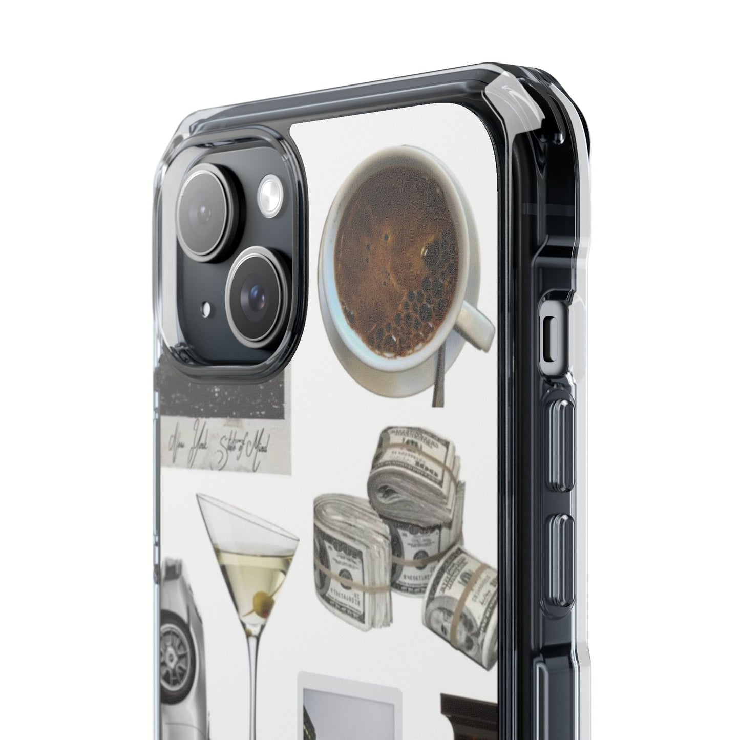 Clear Impact Phone Case — Luxe Collage (Leopard, Martini, Coffee & Vintage Car)