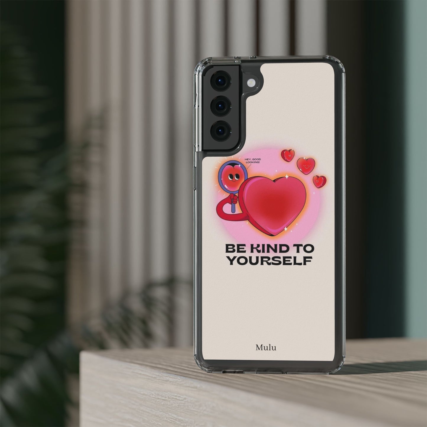 Clear Phone Case — "Be Kind to Yourself" Heart Design