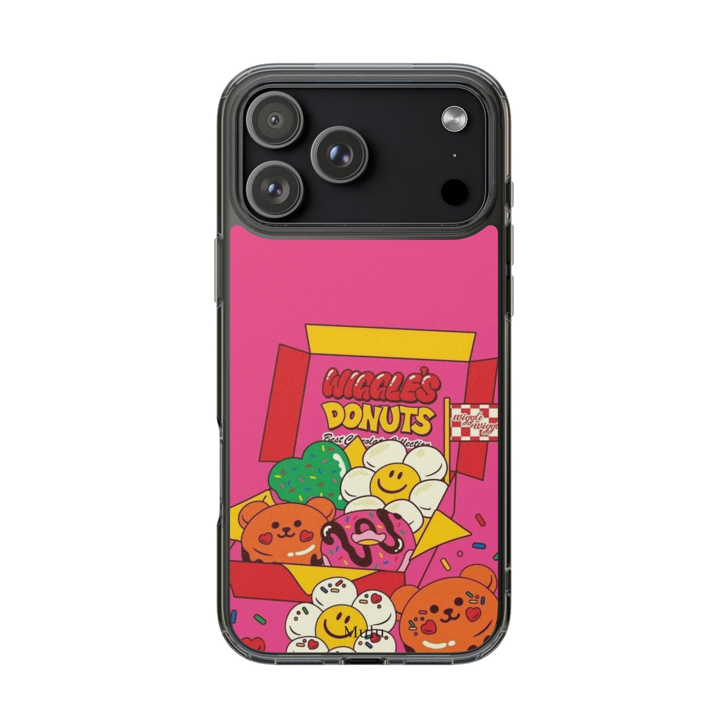 Donut Box Cute Phone Case — Clear Impact‑Resistant iPhone Cover with Smiling Donuts