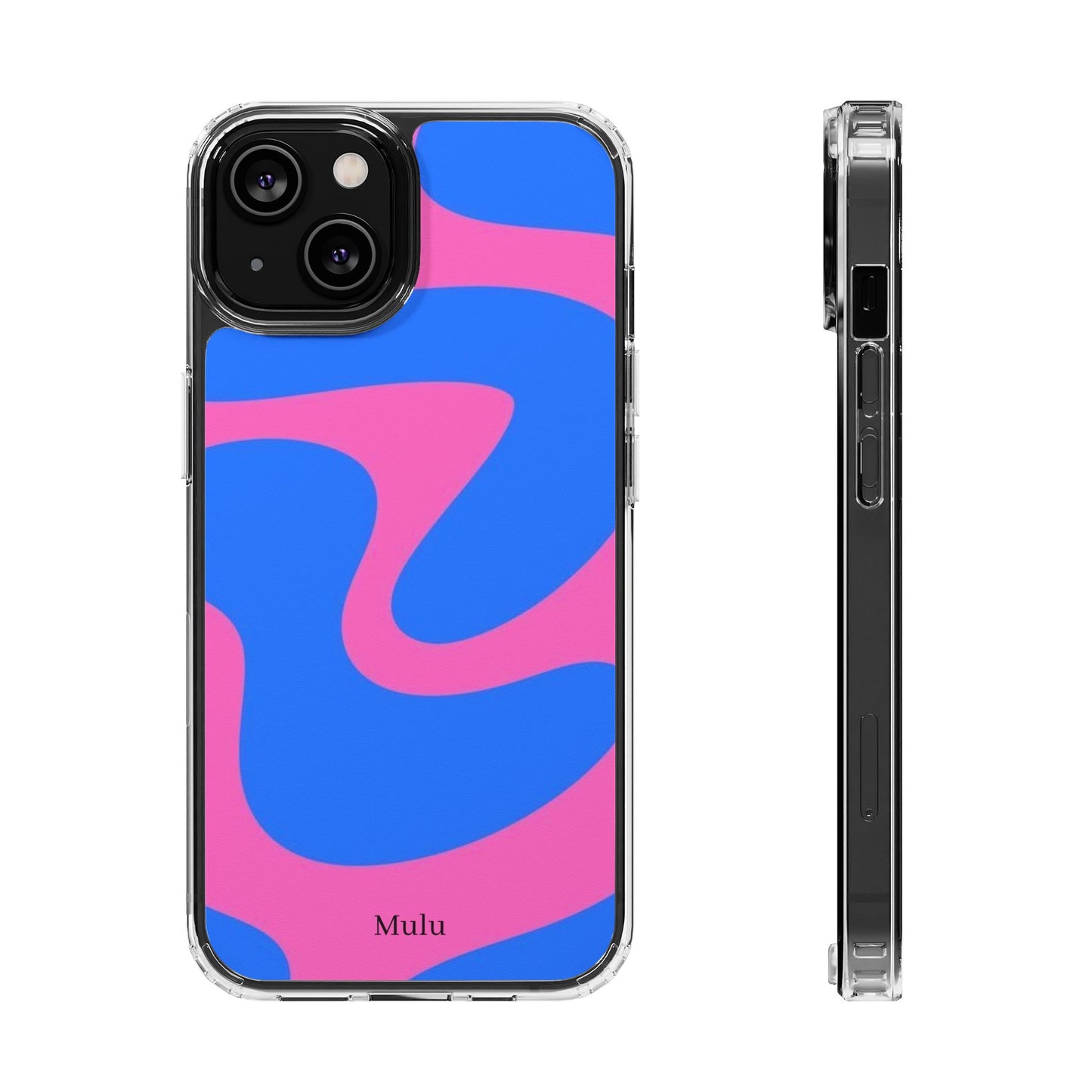 Clear Impact-Resistant Phone Case — Retro Blue & Pink Abstract Swirl