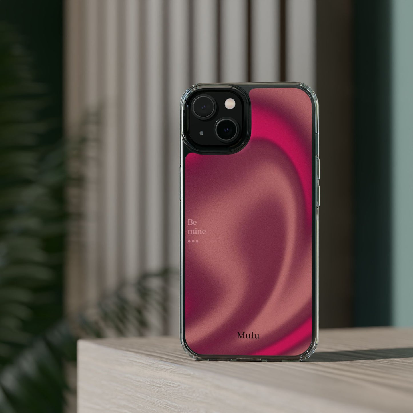 Clear Impact Phone Case — Pink Satin Swirl "Be mine" Design