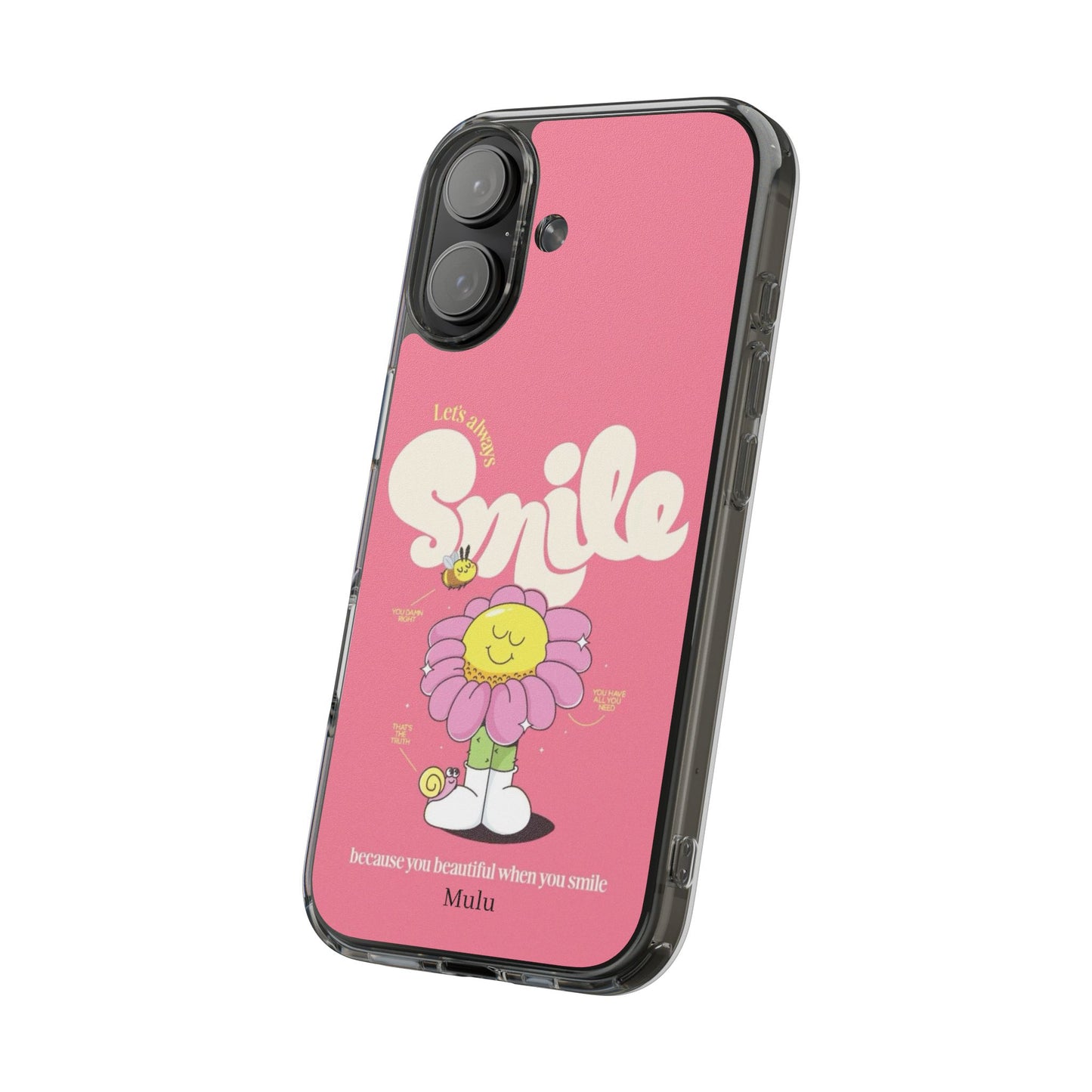 Clear Impact-Resistant Phone Case — Pink 'Smile' Flower Design