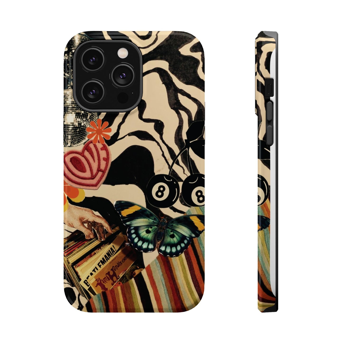 Phone Case — Retro Collage Magnetic Impact-Resistant Case with Butterfly & Zebra Print