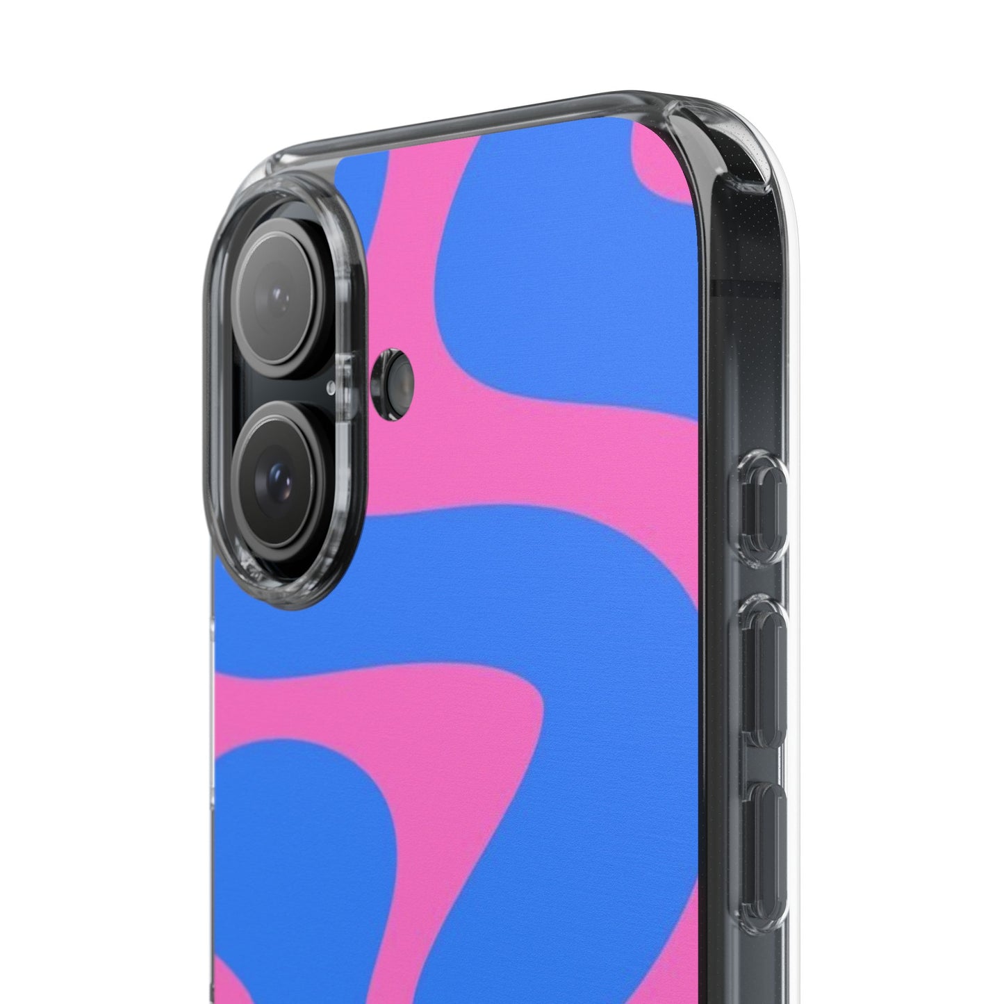 Clear Impact-Resistant Phone Case — Retro Blue & Pink Abstract Swirl