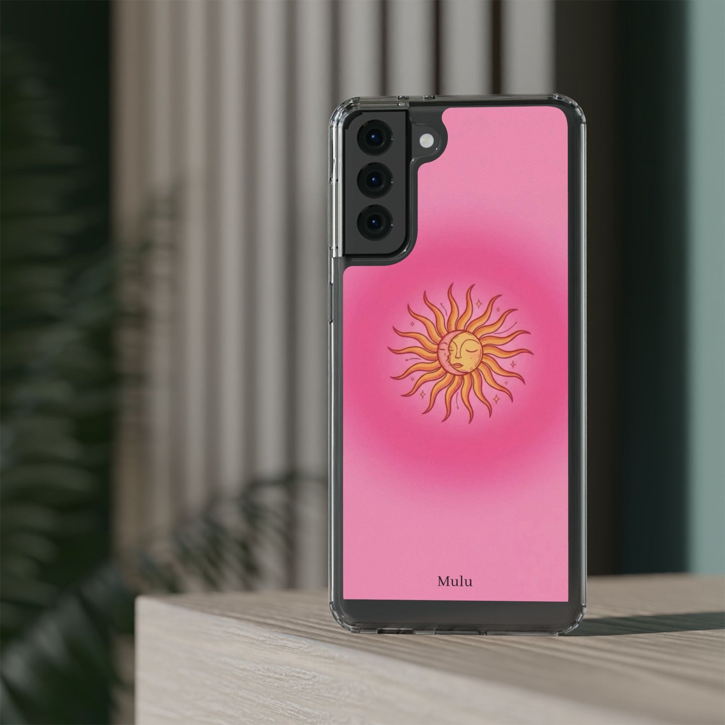 Pink Sun Phone Case — Radiant Sunburst Impact-Resistant Clear Case