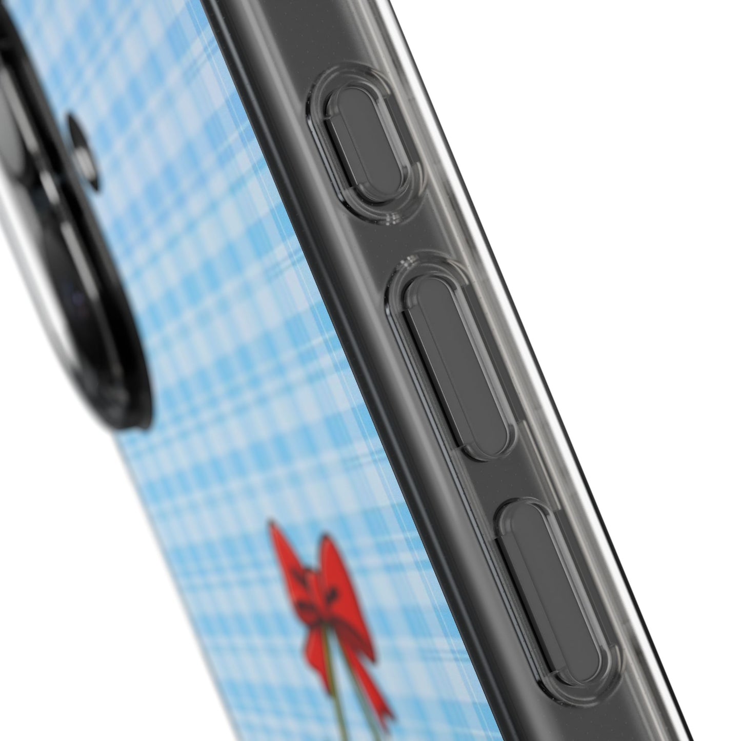 Clear Cherry Gingham Phone Case — Impact-Resistant Clear Case with Red Cherry Design