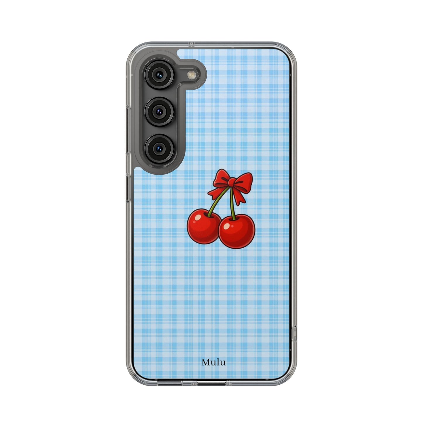 Clear Cherry Gingham Phone Case — Impact-Resistant Clear Case with Red Cherry Design