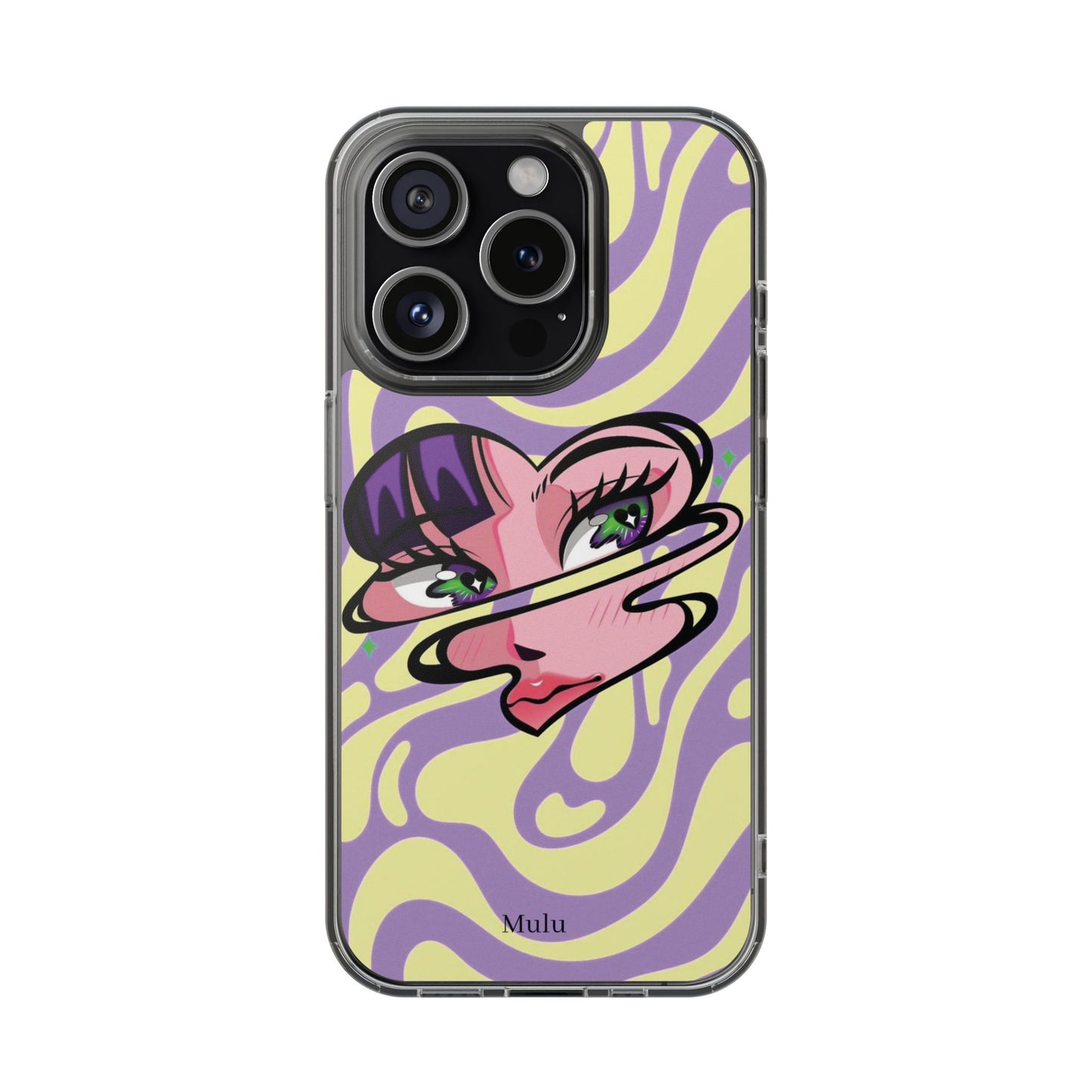 Clear Impact-Resistant Case — Retro Psychedelic Heart Face Design
