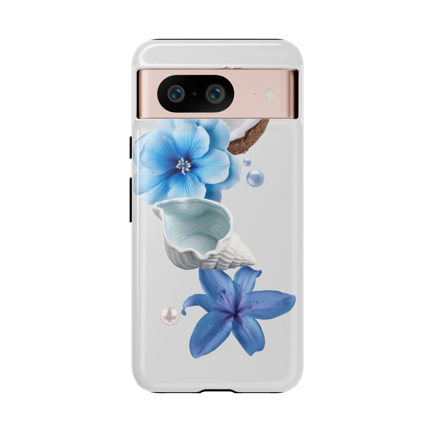 Tropical Blue Floral Phone Case — Coconut, Shell & Starfish Design