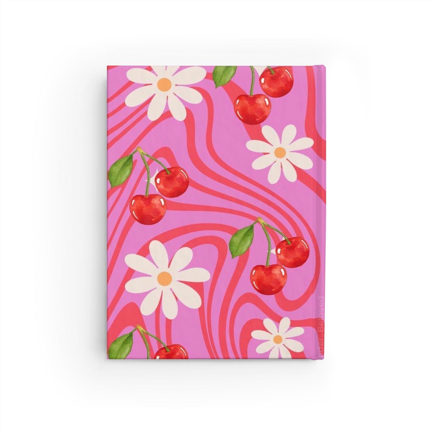 Cherry Daisy Ruled Journal — Pink Retro Swirl Notebook