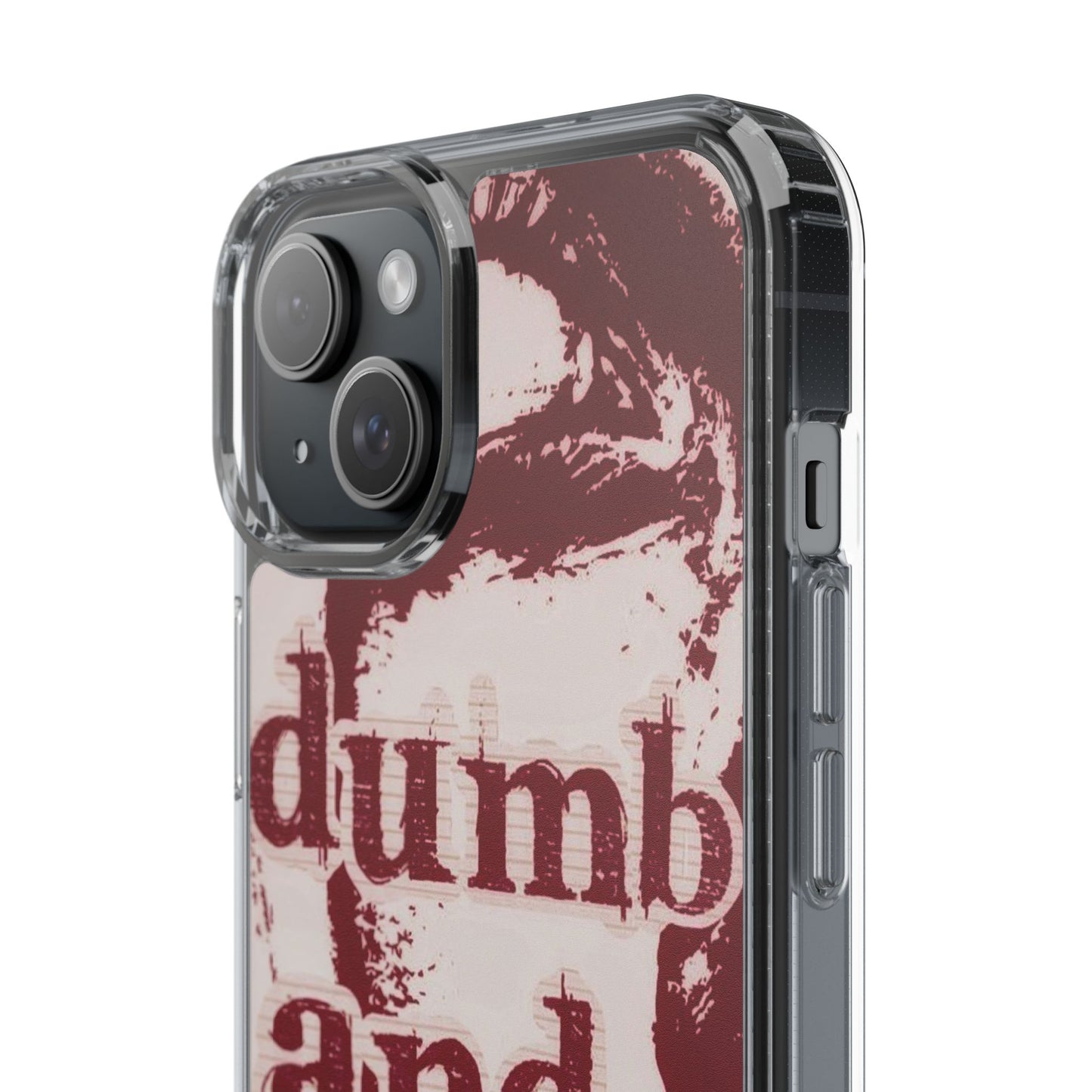 Clear Phone Case — “dumb and poetic” Red Typographic Design
