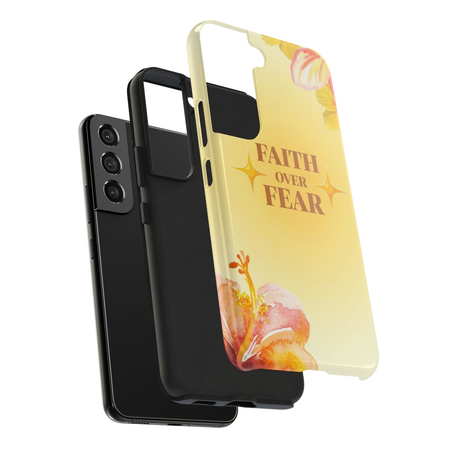 Faith Over Fear Tough Phone Case — Floral Yellow Protective Cover