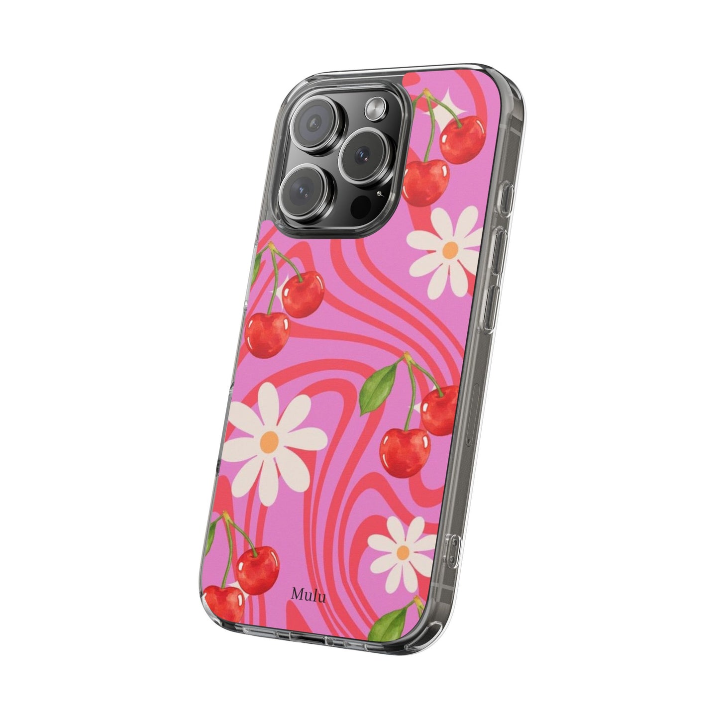 Clear Impact Phone Case — Retro Cherry & Daisy Floral Design